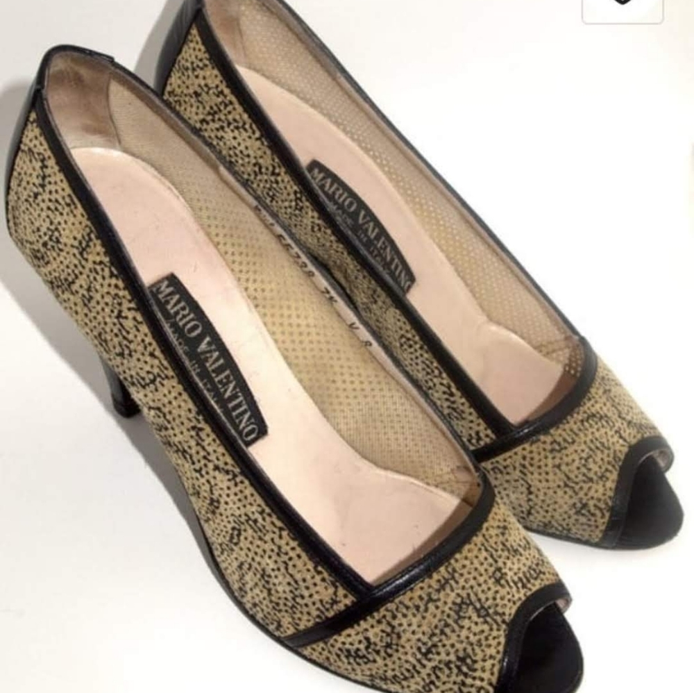 Vintage Valentino Animal Print Peep Toe Pumps